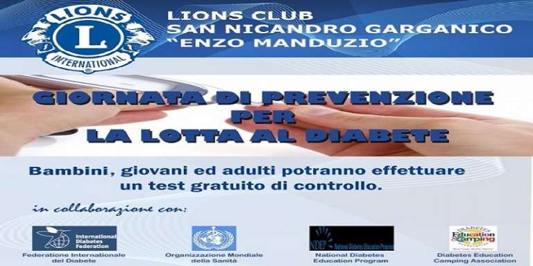 LIONS CLUB SAN NICANDRO “ENZO MANDUZIO”, DOMENICA SCREENING GRATUITO SUL DIABETE