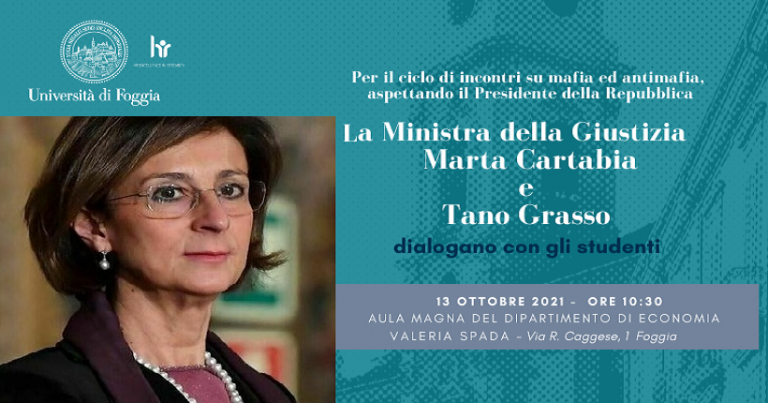 LA MINISTRA DELLA GIUSTIZIA CARTABIA DOMANI OSPITE DELL’UNIVERSITA’ DI FOGGIA