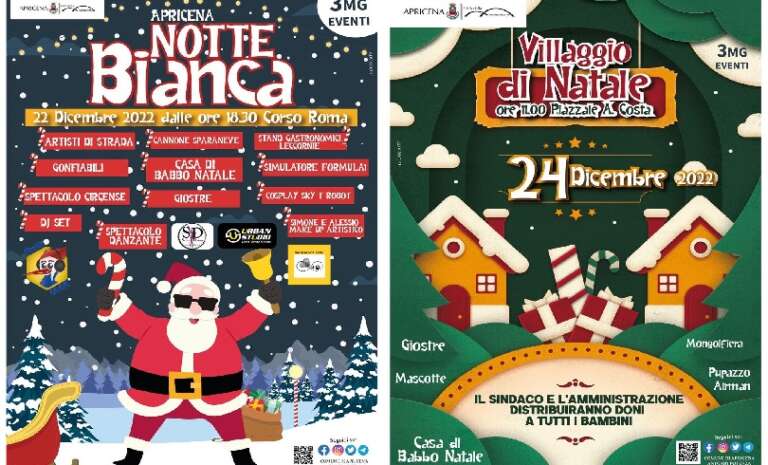 DOPPIO APPUNTAMENTO AD APRICENA: NOTTE BIANCA E BABBO NATALE