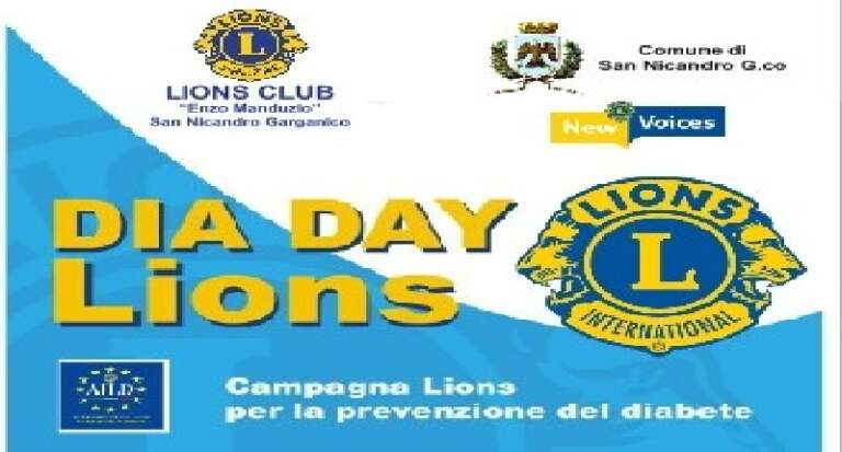 LIONS CLUB SAN NICANDRO, VENERDI’ 10 FEBBRAIO PREVENZIONE DEL DIABETE IN PIAZZA 4 NOVEMBRE