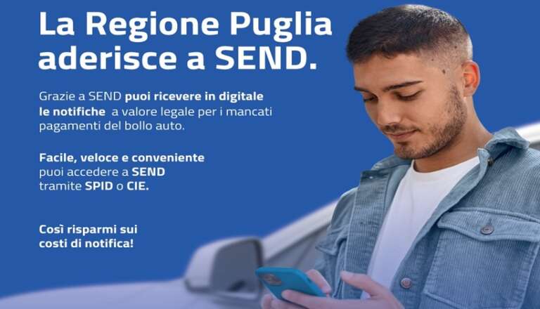 BOLLO AUTO, IL PAGAMENTO ONLINE SARA’ POSSIBILE ANCHE IL PUGLIA TRAMITE SEND