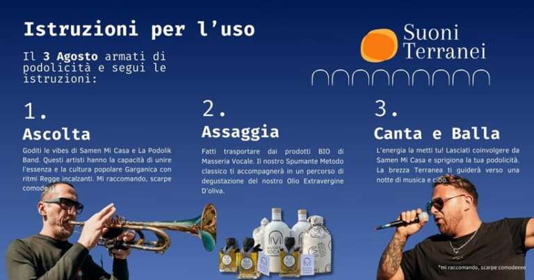 INVITO AD UNA ESPERIENZA DI MUSICA E CIBO IN “MASSERIA”