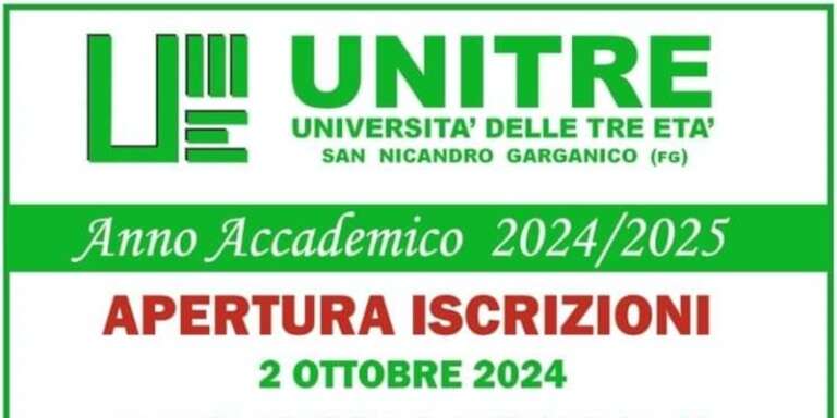 UNITRE SAN NICANDRO GARGANICO, AL VIA LE ISCRIZIONI